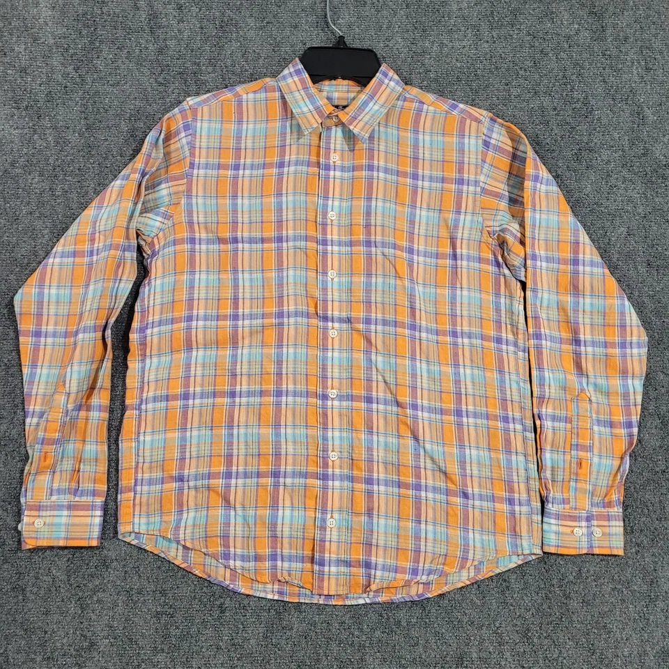 Camisa polar roja Brooks Brothers juvenil grande naranja a cuadros 100 % lino Foto 1 de 4