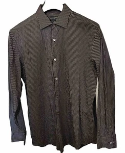 Banana Republic Men's Shirt XL 17-17 1/2 Striped Brown Button Down-small hole - Picture 1 of 6