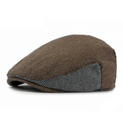 Men's Women Herringbone Tweed Wool Blend Newsboy Hat Flat Cabbie Ivy Driving Cap - Image 1 of 4