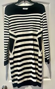 Calvin Klein Black & White Striped Sweater Dress -Size M-Excellent Condition - Picture 1 of 3