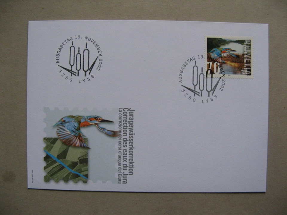 ШВЕЙЦАРИЯ, обложка FDC 2002, день марок, птица зимородок - Изображение 1 из 1