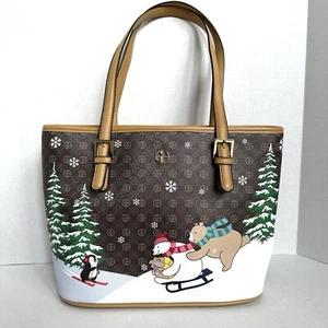 Giani Bernini Sledding Bears Tote Handbag New Winter Scene Bag Purse MSRP $99 - Picture 1 of 18