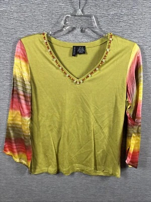 Lynn Ritchie Y2K 绿色彩虹丝绸混纺领分层上衣,尺寸 S — 第 1/4 张图片