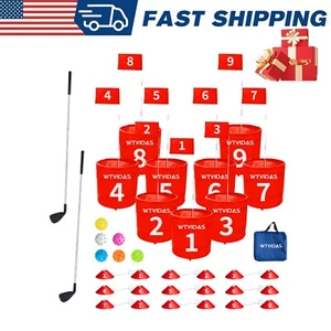 NEW Bucket Golf Yard Game for Family,Portable 9 Hole Golf Course with Golf Clubs - Picture 1 of 11