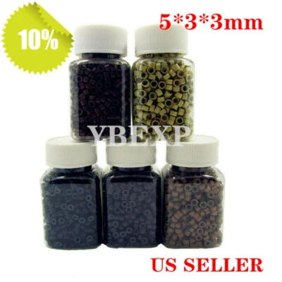 5x3x3mm Silicone Lined Micro link Ring Crimp Beads for Feather&Hair Extensions - Image 1 of 2