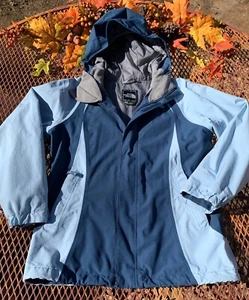 The North Face Girls Jacket Large Hooded HyVent Rain Jacket Windbreaker Blue - Picture 1 of 7