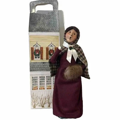 2003 Byers Choice 68/100 Signed Christmas Caroler Woman In Plaid w/ Gift Box - Image 1 of 4