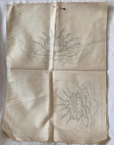 Vtg 3 Pc Buffet Set 1930's Needs Finish Embroidery Water Lily, Lily Pad, Lotus - Picture 1 of 8