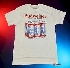 New Budweiser Beer Bud 6 Pack Classic Logo White Men's Vintage T-Shirt