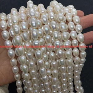 Natural 4mm-10mm White Freshwater Rice Pearl Loose Beads 14" DIY Jewelry - Picture 1 of 12