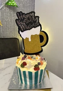 Beer pint cake topper personalised mens ladies Fathers Day Birthday - Picture 1 of 2