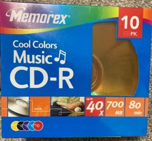Memorex Music CD-R Cool Colors 10pk  40X 700MB 80 Min Recordable NEW SEALED - Afbeelding 1 van 3