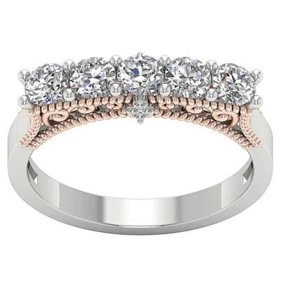 For Women Five Stone Engagement Ring Lab Grown Diamond VS F 1.00 Carat 14K Gold - Image 1 of 4