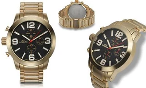 NEW NY London 9345 Men's Landeron Series Large Face Gold Metal Nice Manly Watch - Picture 1 of 1