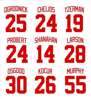 Calcomanía adhesiva Detroit Red Wings Yzerman Shanahan Ogrodnick Larson Probert Kocur Foto 1 de 4