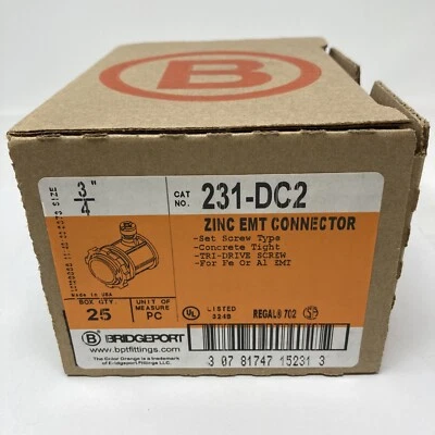 (Lote de 2) Conectores EMT de zinc Bridgeport 231-DC2 3/4" (Caja de 25) Foto 1 de 4