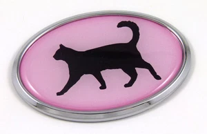 Cat PINK 3D Chrome emblem Pet Decal Car Auto Bike Truck Sticker oval - Foto 1 di 1