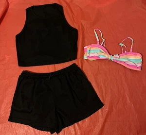 Women’s Black 2-piece Short Outfit Size L & Bikini Swimsuit Top Size M #1559 - Picture 1 of 22