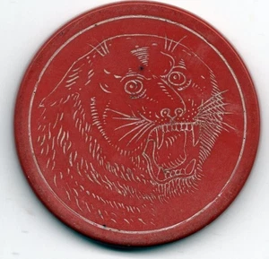 Antique Poker Chip: Engraved Cat Head - Picture 1 of 2