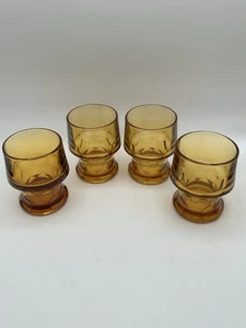 Vintage Libbey Amber Glass tumblers Retro 1970s Heavy Pressed Glass Set of 4 - Picture 1 of 10