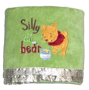 Disney Baby Green Silly Old Bear Winnie the Pooh Blanket Soft Satin Trim Lovey - Picture 1 of 3