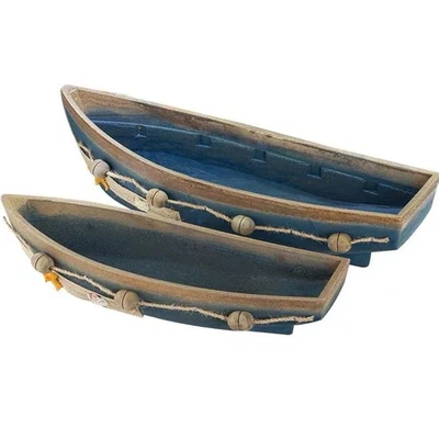 Wooden Boat Tray Display, 2 Pack Blue Boat Model Decoration, Nautical Beach O... - Image 1 of 4