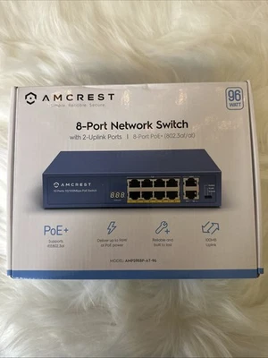 Amcrest AGPS9E8P-AT-96 8-Port POE+ 8-Ports POE Power Over Ethernet Switch 802.3 - Image 1 of 4