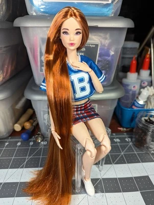 OOAK Custom Reroot Odile Mermaid Barbie MTM Body Long Ginger Auburn Red Hair  - Image 1 of 4