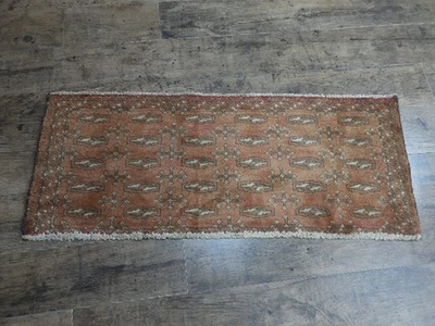 Vintage TurkishHand Made Geometric Anatolian Tribal Turkish Rug 1.5x3.6 Ft - Image 1 of 4