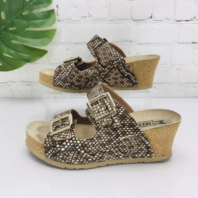 Mephisto Wedge Platform Sandals Womens 38/US 8 Air Relax Leather Snake 2 Straps - Image 1 of 4