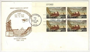 1962 GLOUCESTER MASS ARTIST WINSLOW HOMER 1207 1ST CACHET PLATE # BLOCK - Picture 1 of 1