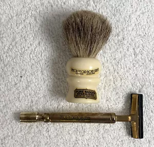 Taylor of Old Bond Street London England Gold Tone Razor & Badger Rasierpinsel - Bild 1 von 7
