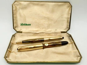 MINT PELIKAN 500 & 550 TORTOISESHELL FOUNTAIN PEN & PENCIL SET EEF 14K FLEX - Picture 1 of 21