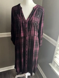Torrid Womens Plaid Front Button Long Sleeve Shirt Dress Purple Size 1 NO BELT - Picture 1 of 6