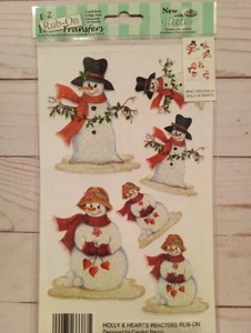 Glitter Snowman Rub-on Transfers Christmas Snowman Transfers Holly & Hearts - Picture 1 of 2