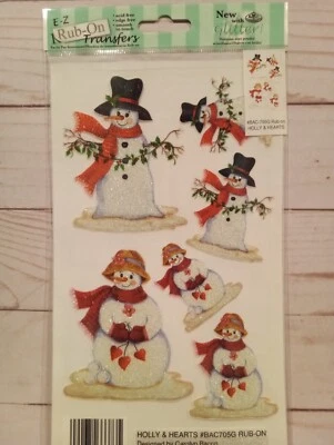 Glitter Snowman Rub-on Transfers Christmas Snowman Transfers Holly & Hearts - Image 1 of 2