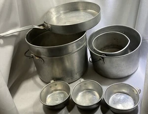 Vintage Camping Survival Set Pots Lids Lifters Unbranded- Korea Farmhouse Rustic - Picture 1 of 9