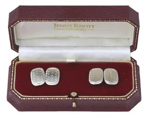 Vintage AMERICAN Cufflinks - White Gold Fronted Engine Turned KREMENTZ c1920 - Picture 1 of 4