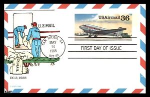 MayfairStamps US FDC 1988 California Hand Painted Kribbs Kovers Air Mail DC-3 Fi