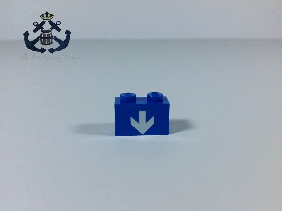 LEGO 1970s 1980s Vintage Classic Space Blue Brick 1 x 2 White Down Arrow 3004p20 - Image 1 of 1