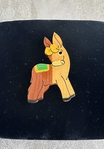 Vintage 1940s Hand Painted Wood Burro Donkey Pin Brooch - Mexican Theme - Picture 1 of 8