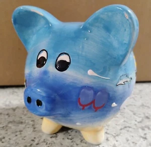 Handmade Art Studio Hand Painted Beach Tropical Coastal Theme Ceramic Piggy Bank - Picture 1 of 7