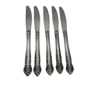 Vintage Kimco Stainless Dinner Knife Set of 5 Japan Floral 8 5/16" Solid Handle - Picture 1 of 12