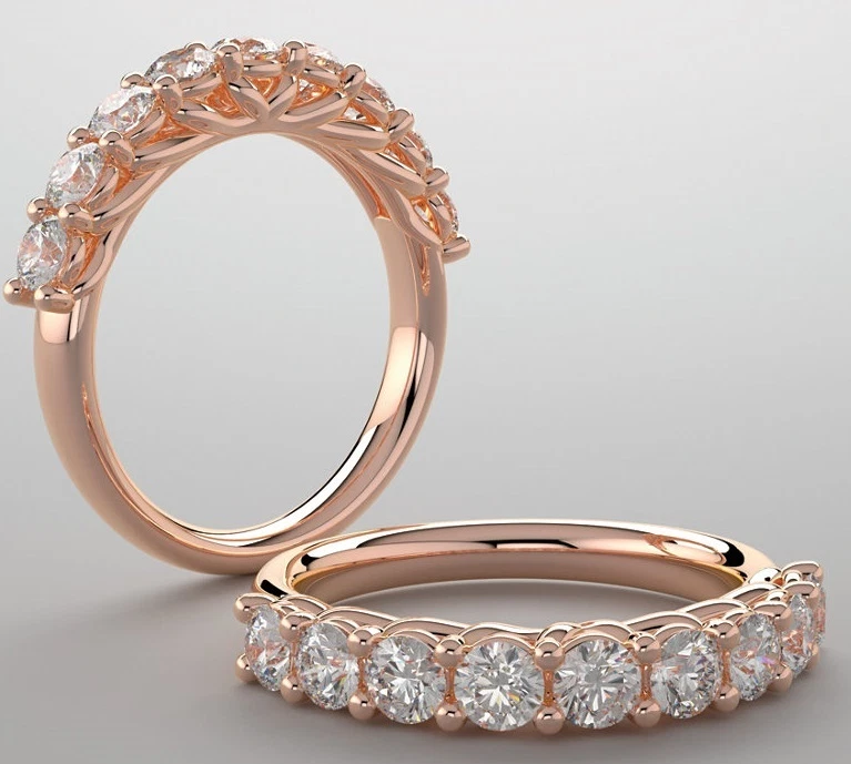 Anel de aniversário de aliança de casamento de diamante redondo 9 pedras ouro rosa 14k 1,81 tcw - Imagem 1 de 1