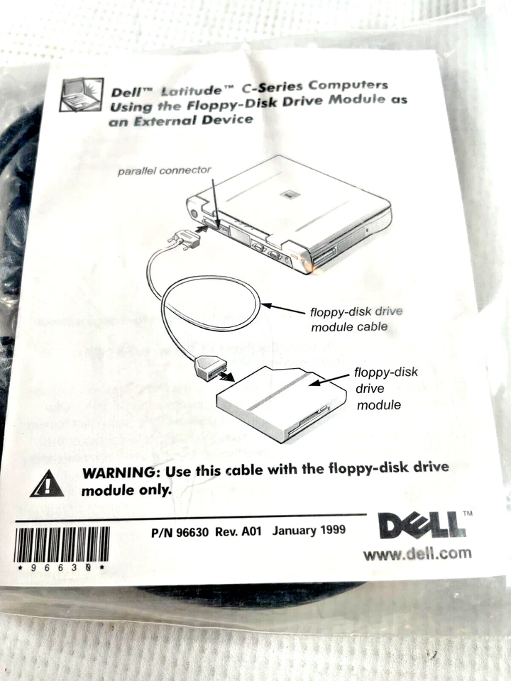 NEW DELL Latitude Laptop External Floppy Disk Drive Cable Parallel 96630 045647 - Image 1 of 3
