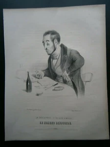 Gravure satyrique humoristique 19°: Carte à payer pas assez d'argent restaurant - Imagen 1 de 1