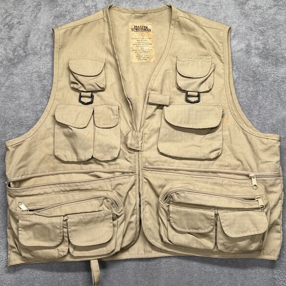 Chaleco de pesca con mosca Master Sportsmanr grandes bolsillos tostados cremallera Foto 1 de 4
