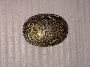 Crumrine  Bronze Belt Buckle E Initial Monogram Western Oval - Picture 1 of 4