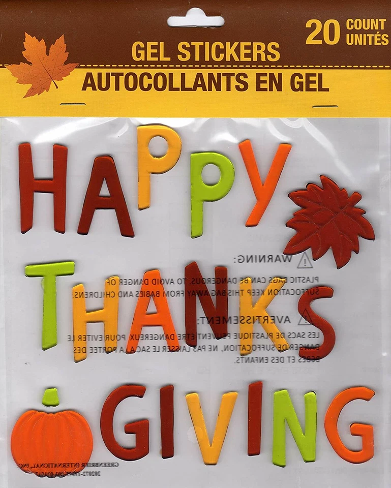 NEW Happy Thanksgiving 20 pc Window Gel Clings Holiday Decor Pumpkin Fall Leaf! - Image 1 of 1