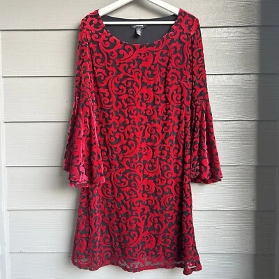 Vintage R & M Richards Dress Size M Red Velvet Burnout Fairy Grunge Whimsigoth - Image 1 of 4